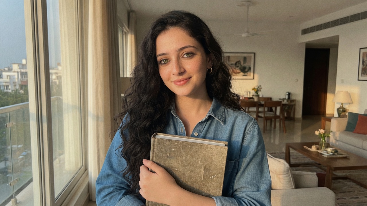 Woman holding a finished photo album by a sunny window