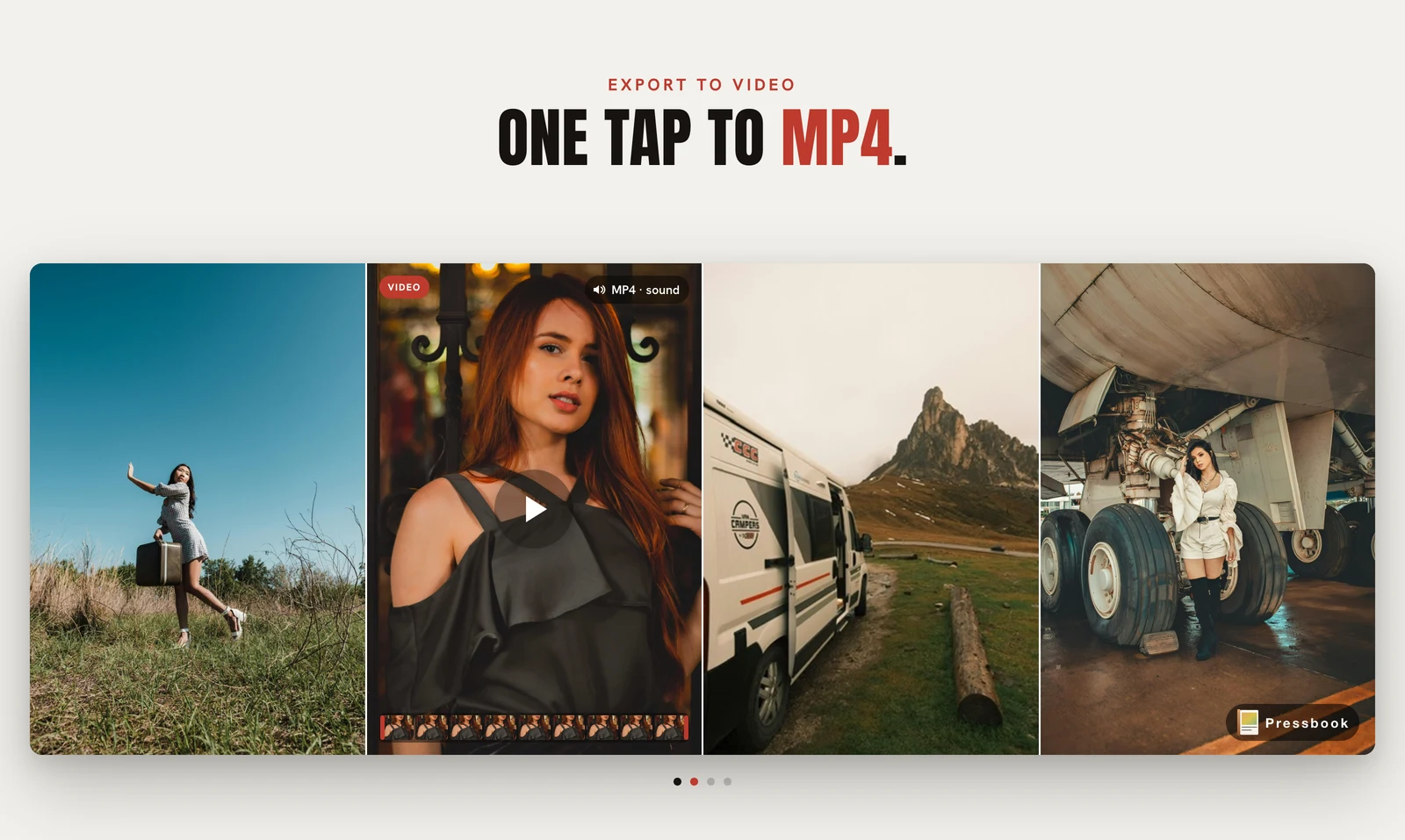 A finished Pressbook layout exporting to MP4, with one panel a video clip carrying its own sound